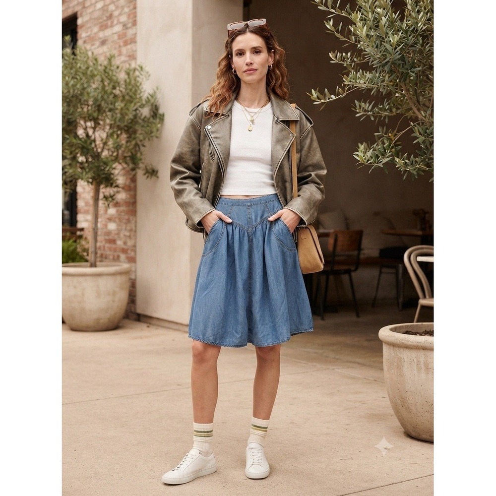 Y2K Style Life in Progress Lyocell Denim Flare Skirt Women's Medium Blue